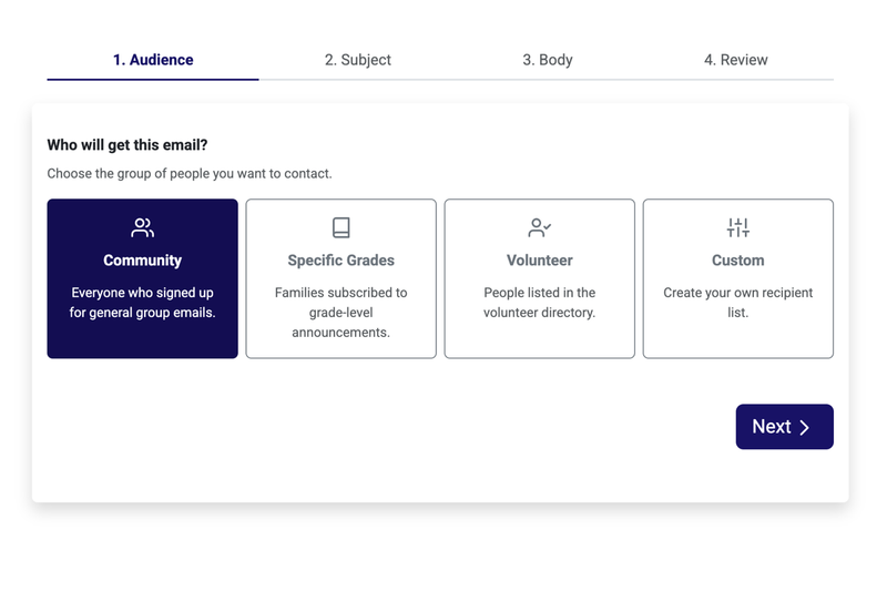 Email composition screen in Big Nest