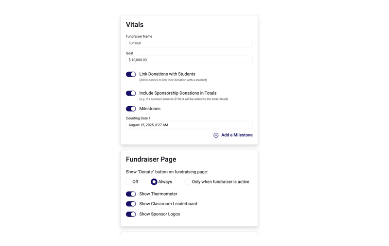 Fundraiser configuration form